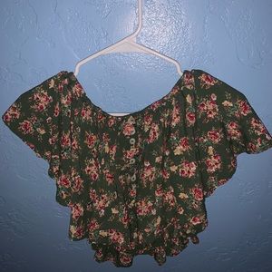 Floral green off the shoulder crop top